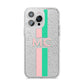Personalised Transparent Striped Pink Green iPhone 14 Pro Max Glitter Tough Case Silver