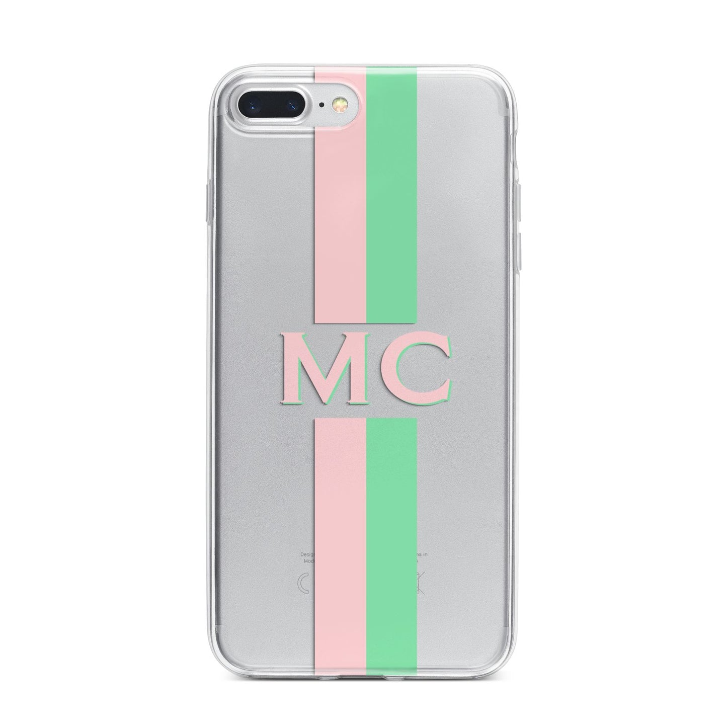 Personalised Transparent Striped Pink Green iPhone 7 Plus Bumper Case on Silver iPhone