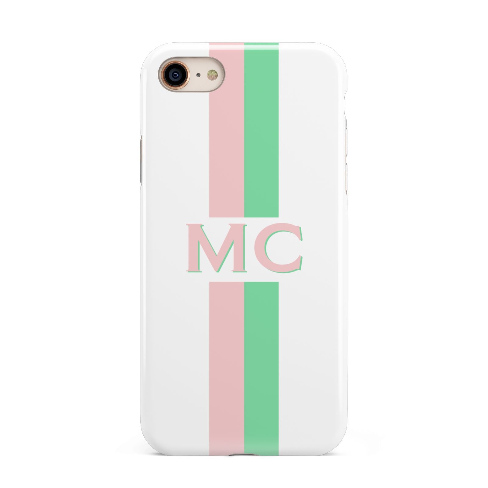 Personalised Transparent Striped Pink Green iPhone 8 3D Tough Case on Gold Phone