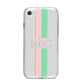Personalised Transparent Striped Pink Green iPhone 8 Bumper Case on Silver iPhone
