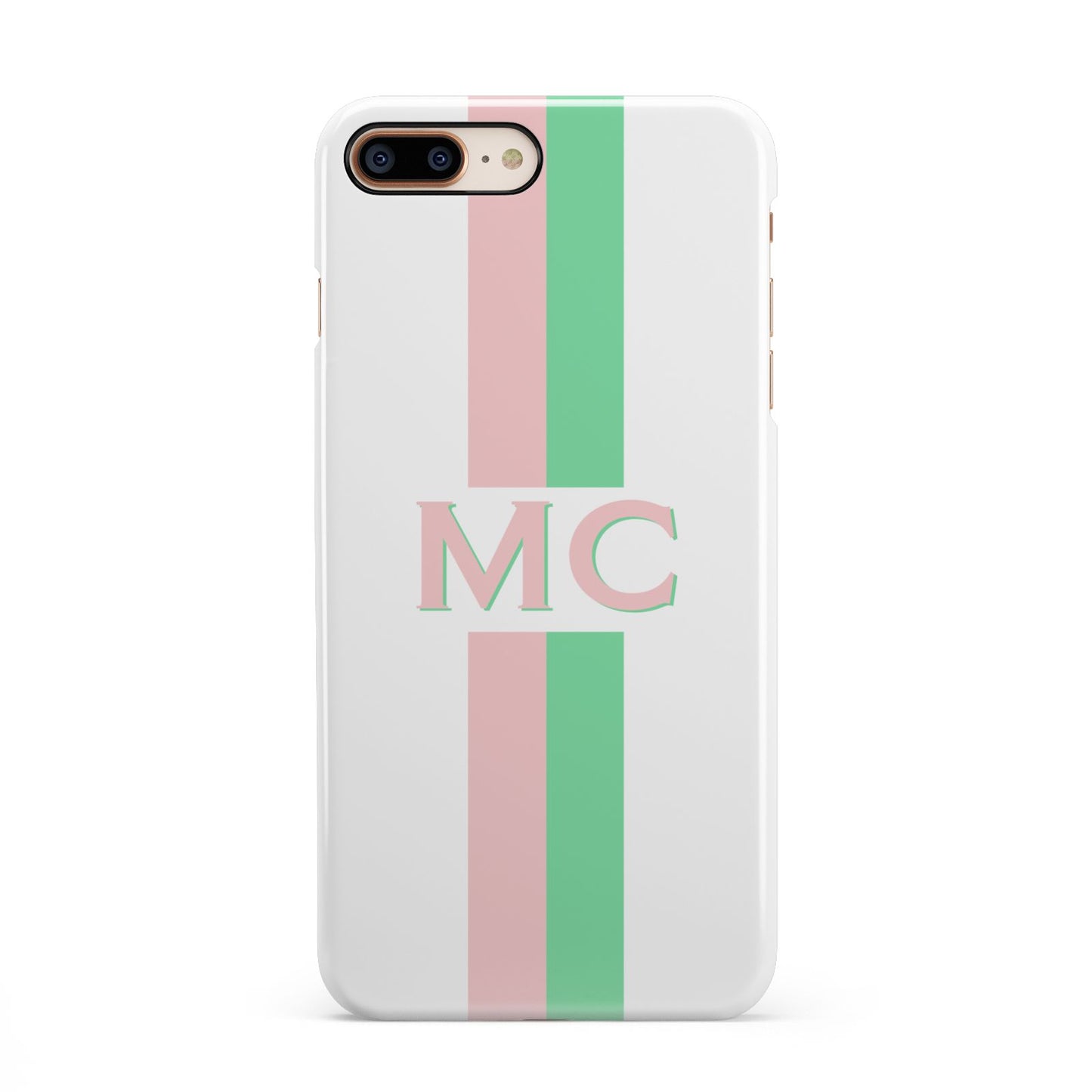 Personalised Transparent Striped Pink Green iPhone 8 Plus 3D Snap Case on Gold Phone