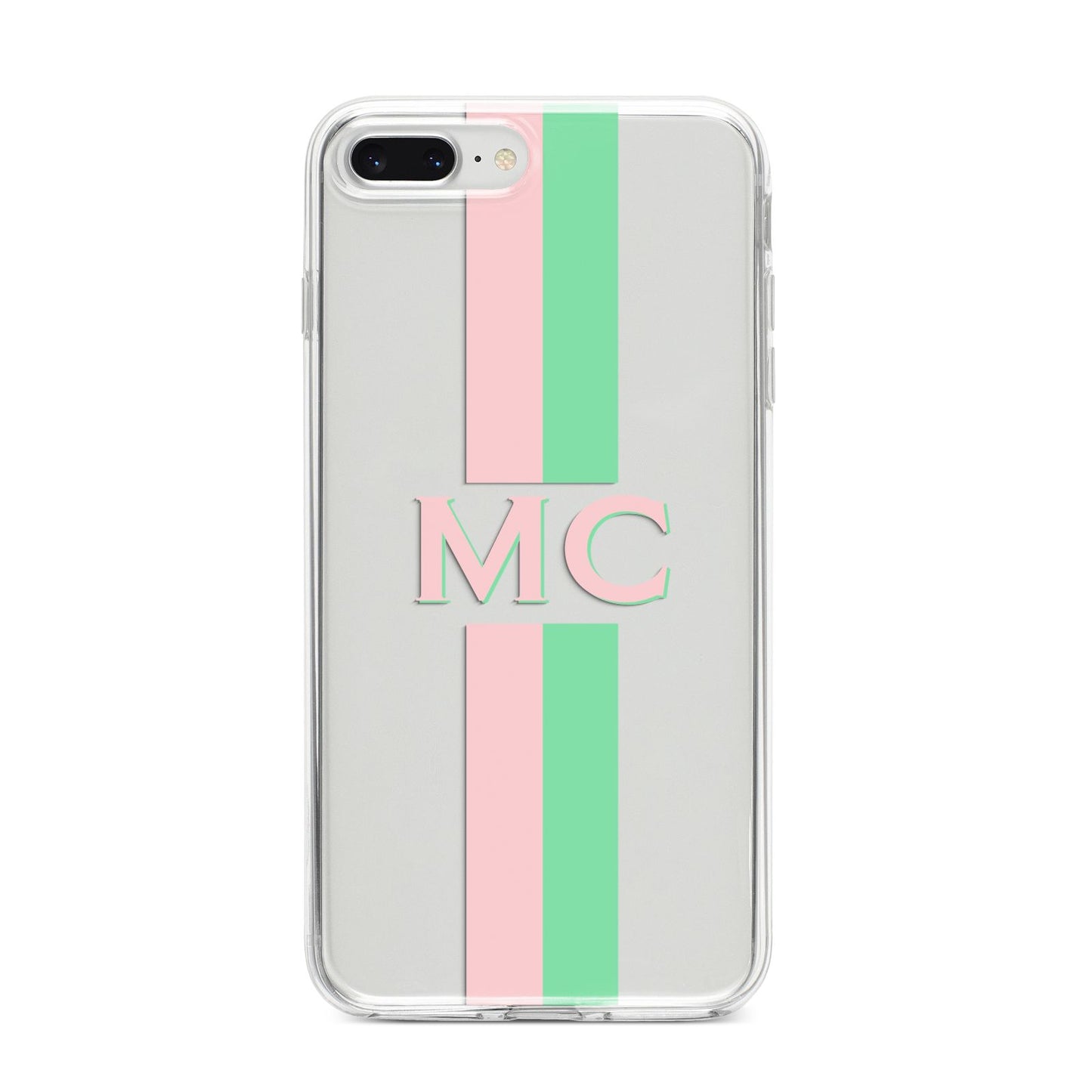 Personalised Transparent Striped Pink Green iPhone 8 Plus Bumper Case on Silver iPhone