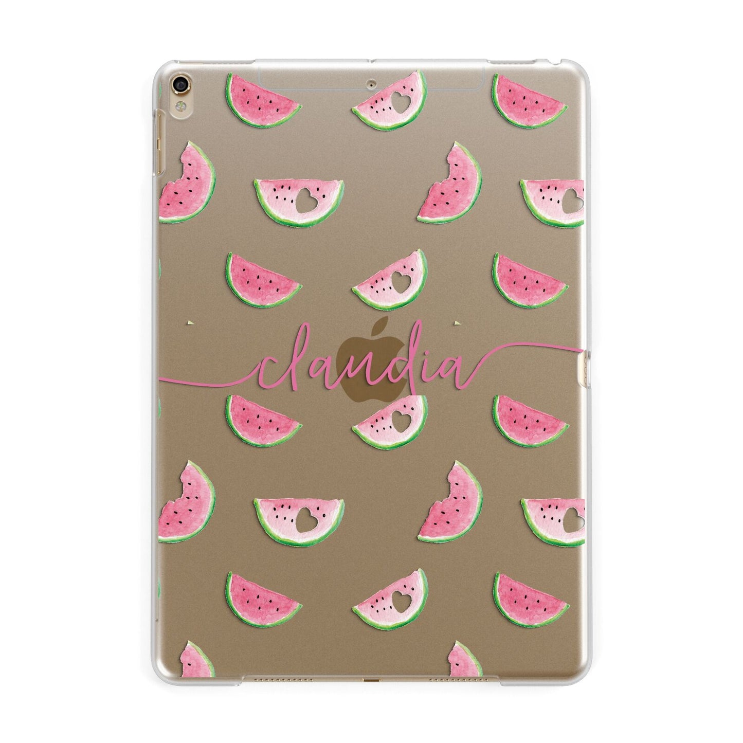 Personalised Transparent Watermelon Apple iPad Gold Case