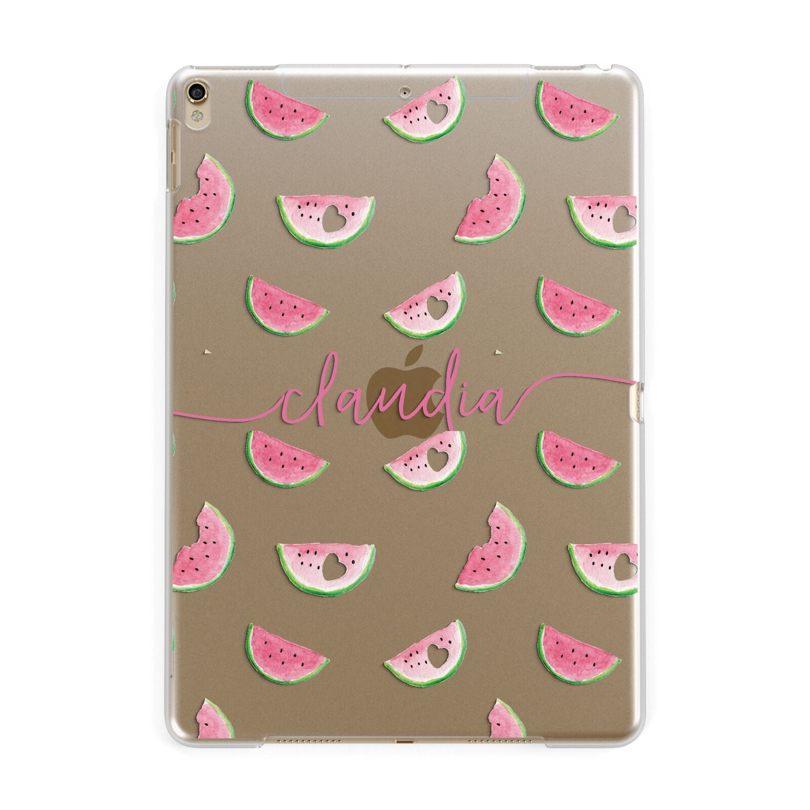 Personalised Transparent Watermelon Apple iPad Gold Case