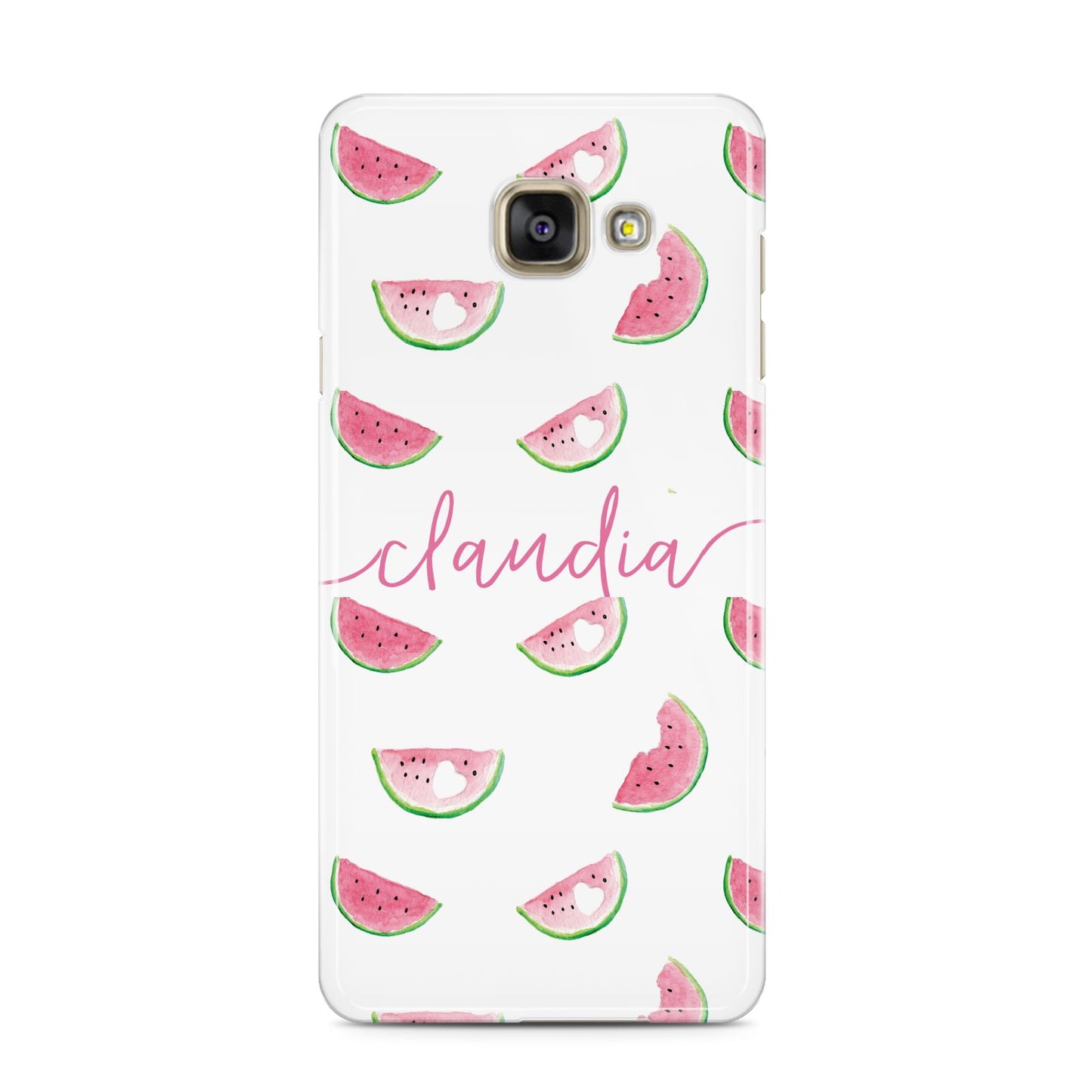 Personalised Transparent Watermelon Samsung Galaxy A3 2016 Case on gold phone