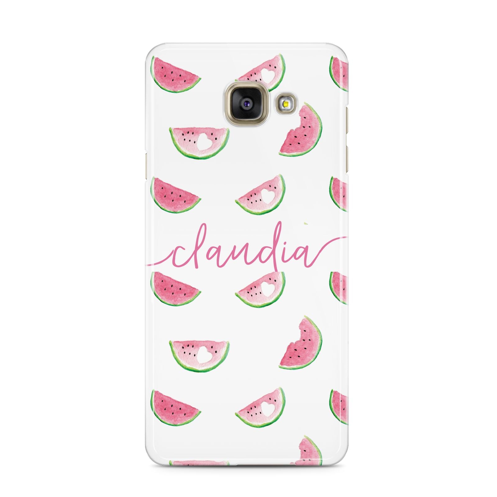 Personalised Transparent Watermelon Samsung Galaxy A3 2016 Case on gold phone