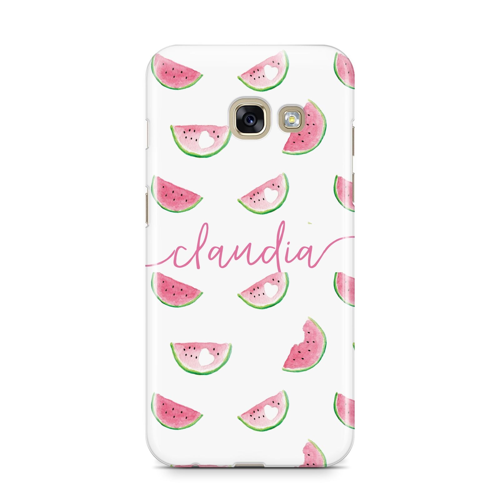 Personalised Transparent Watermelon Samsung Galaxy A3 2017 Case on gold phone