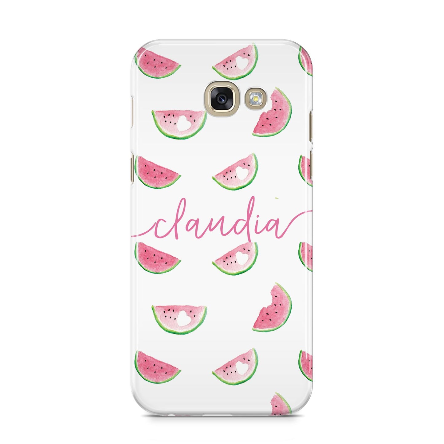 Personalised Transparent Watermelon Samsung Galaxy A5 2017 Case on gold phone