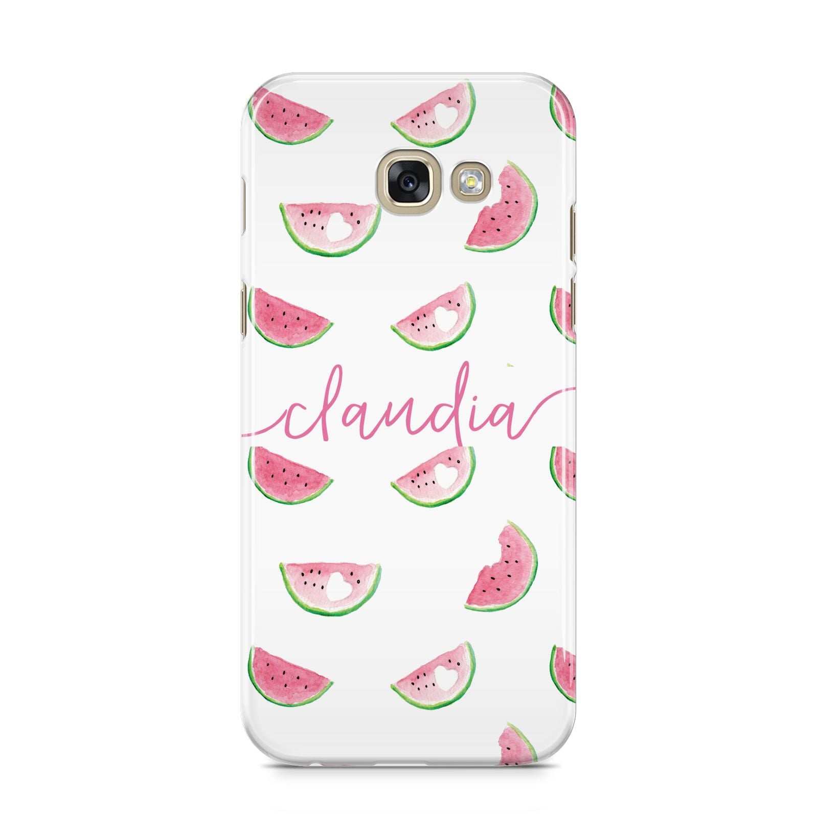 Personalised Transparent Watermelon Samsung Galaxy A5 2017 Case on gold phone
