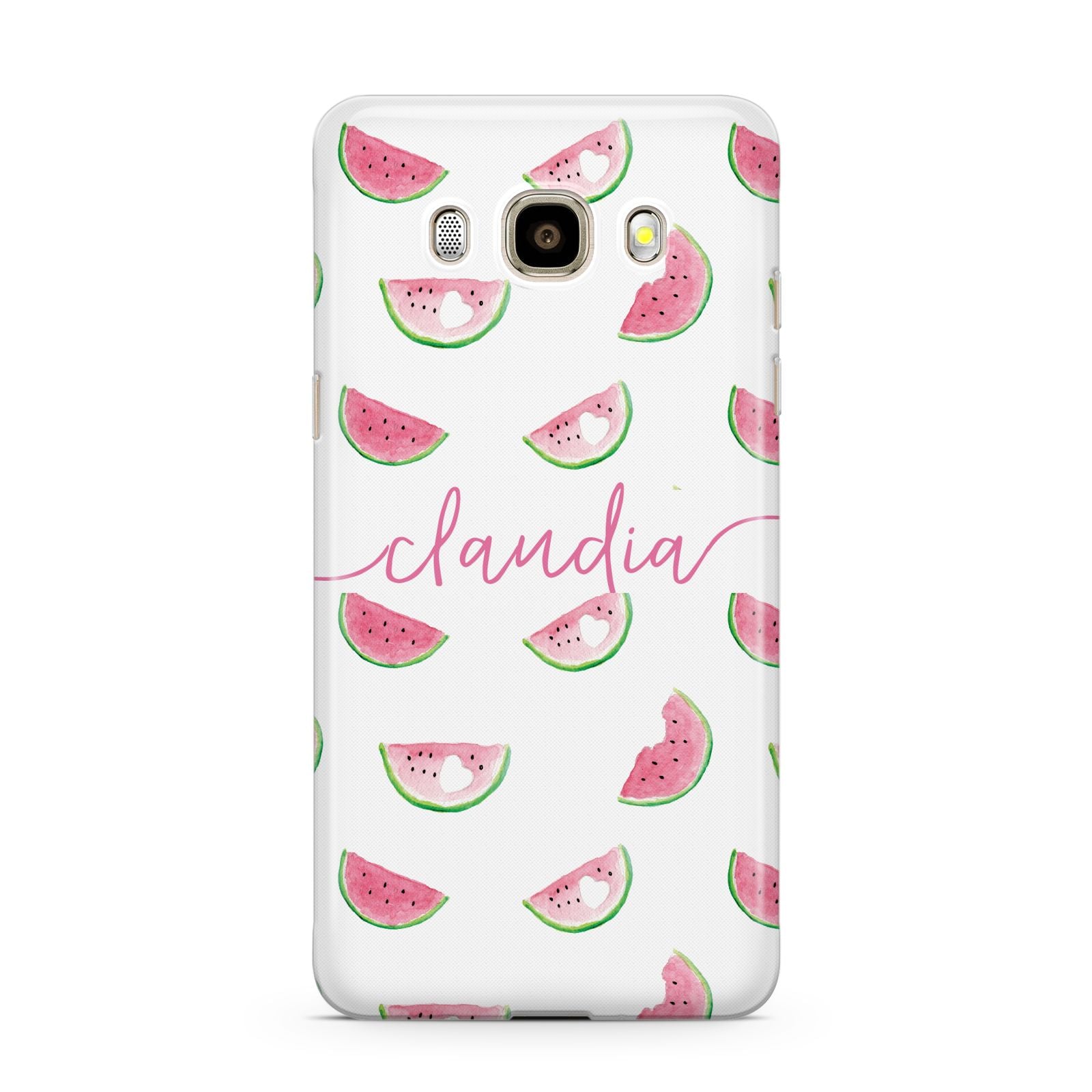 Personalised Transparent Watermelon Samsung Galaxy J7 2016 Case on gold phone