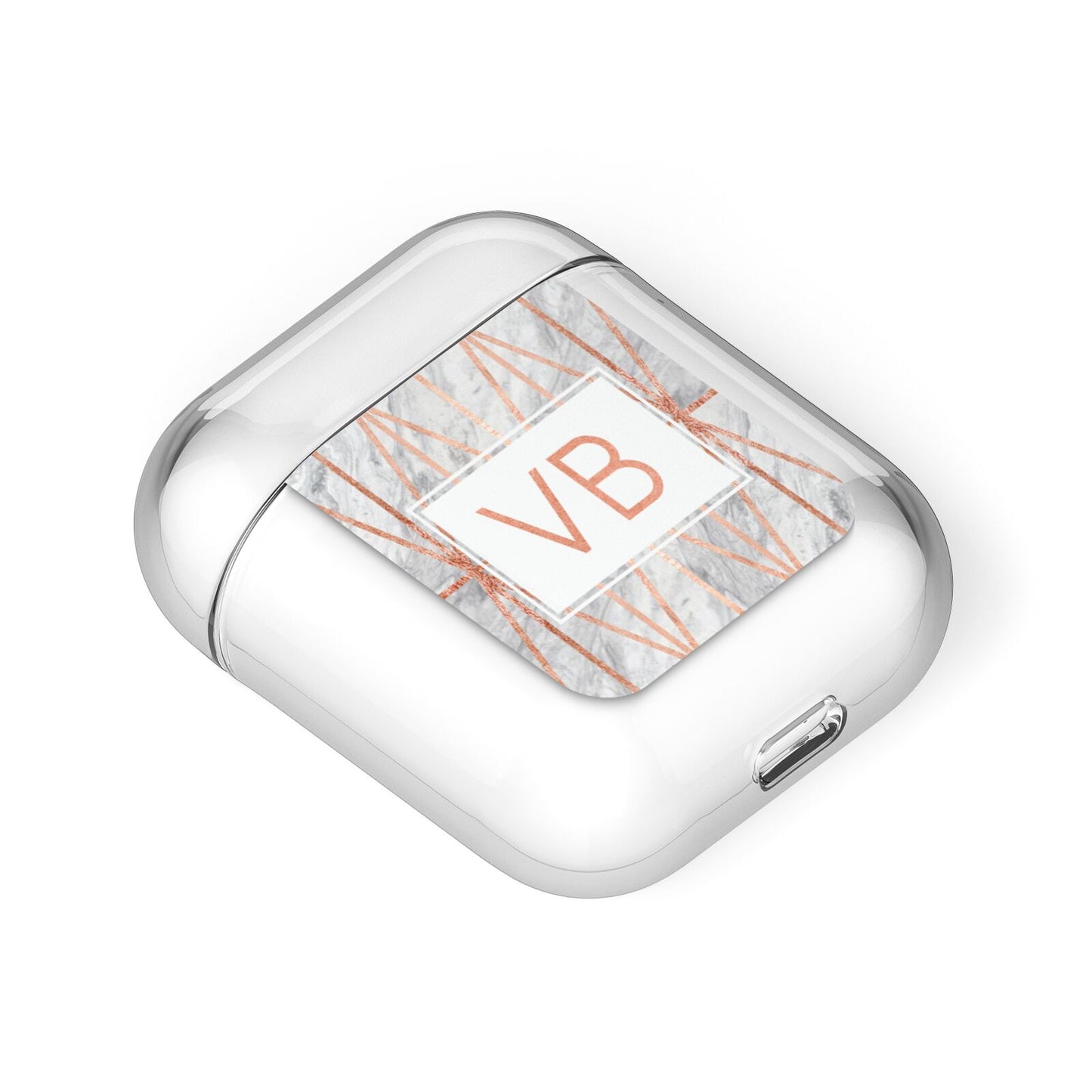 Personalised Triangular Marble Initials AirPods Case Laid Flat