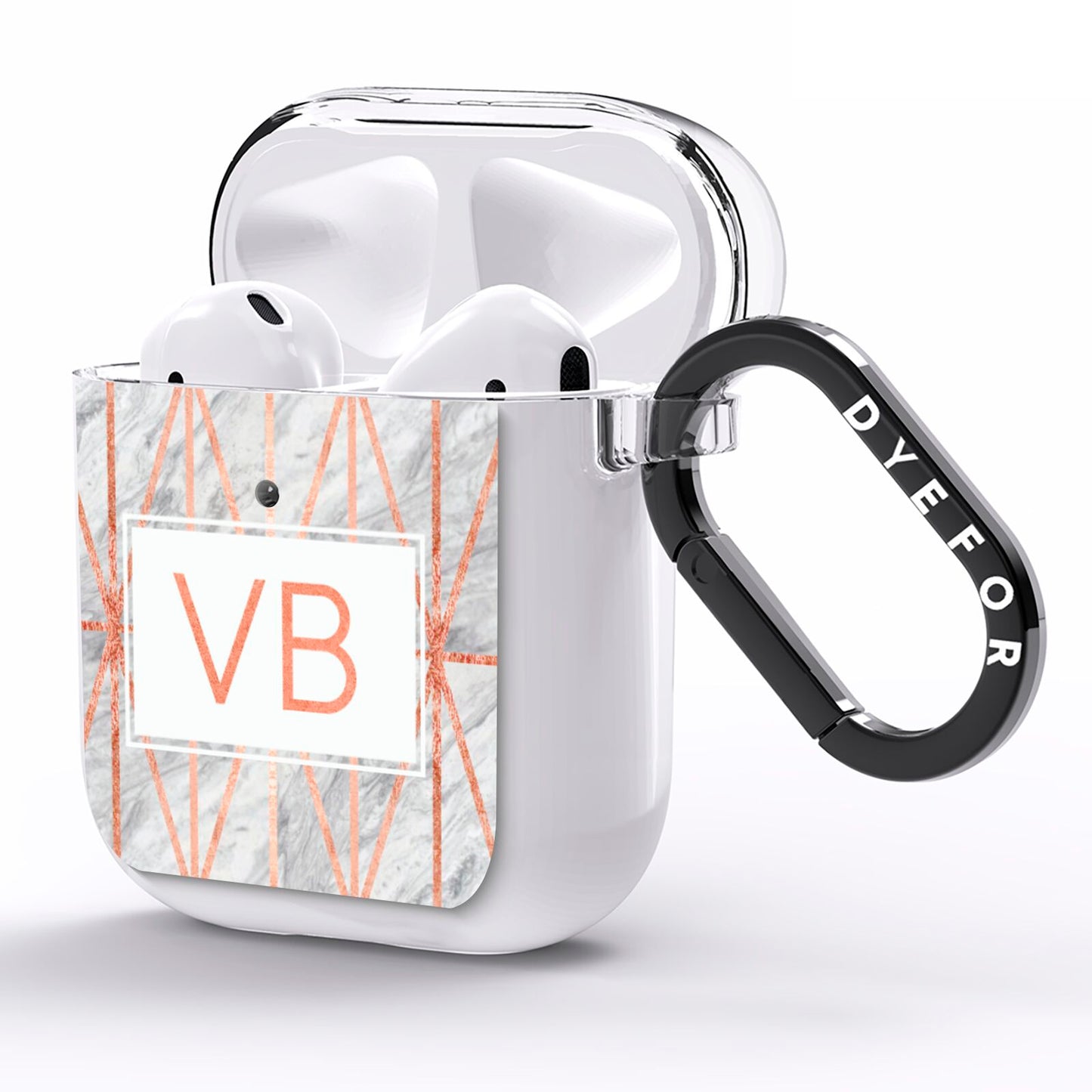 Personalised Triangular Marble Initials AirPods Clear Case Side Image