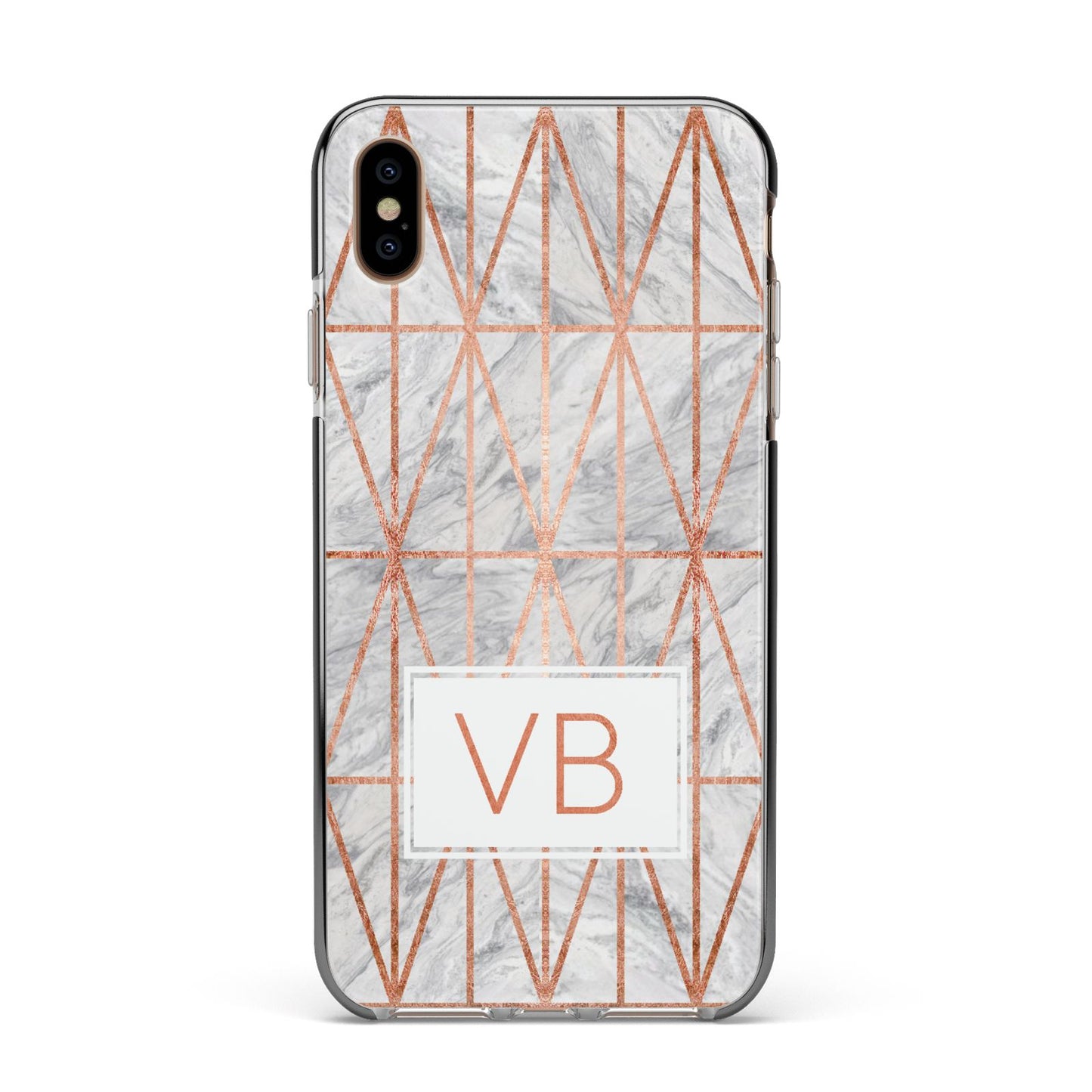 Personalised Triangular Marble Initials Apple iPhone Xs Max Impact Case Black Edge on Gold Phone