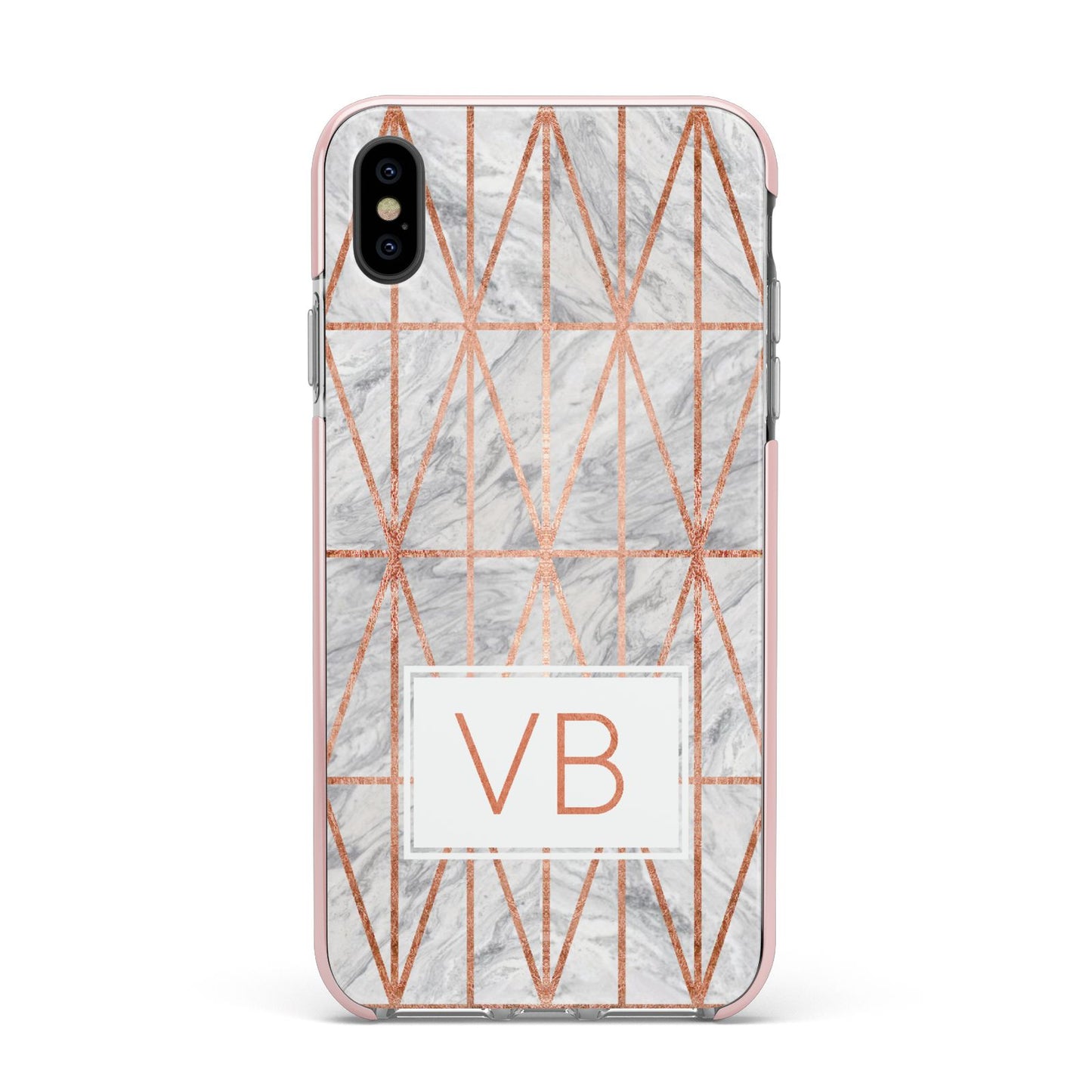 Personalised Triangular Marble Initials Apple iPhone Xs Max Impact Case Pink Edge on Black Phone