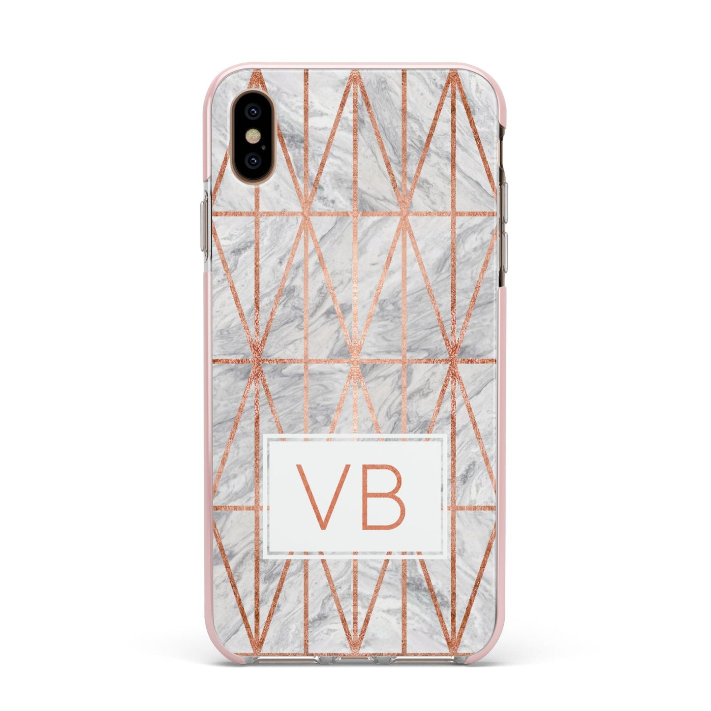 Personalised Triangular Marble Initials Apple iPhone Xs Max Impact Case Pink Edge on Gold Phone