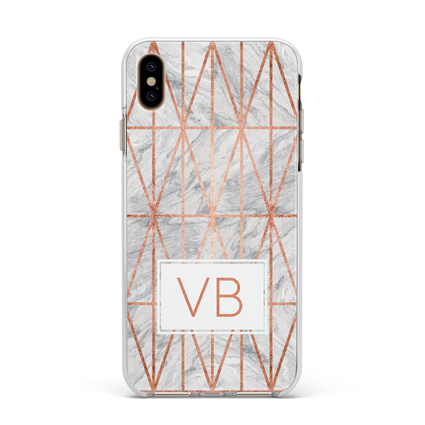 Personalised Triangular Marble Initials Apple iPhone Xs Max Impact Case White Edge on Gold Phone