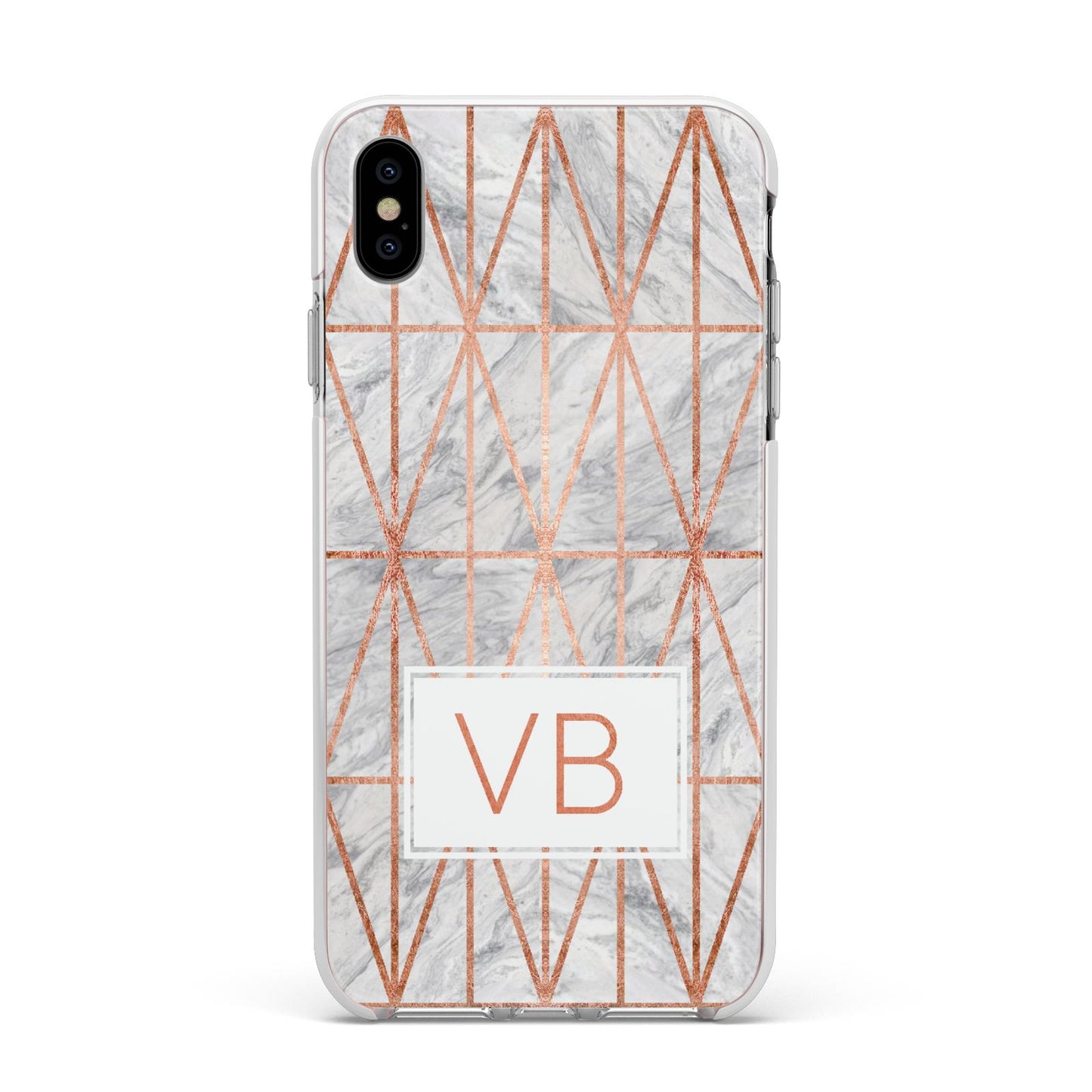 Personalised Triangular Marble Initials Apple iPhone Xs Max Impact Case White Edge on Silver Phone