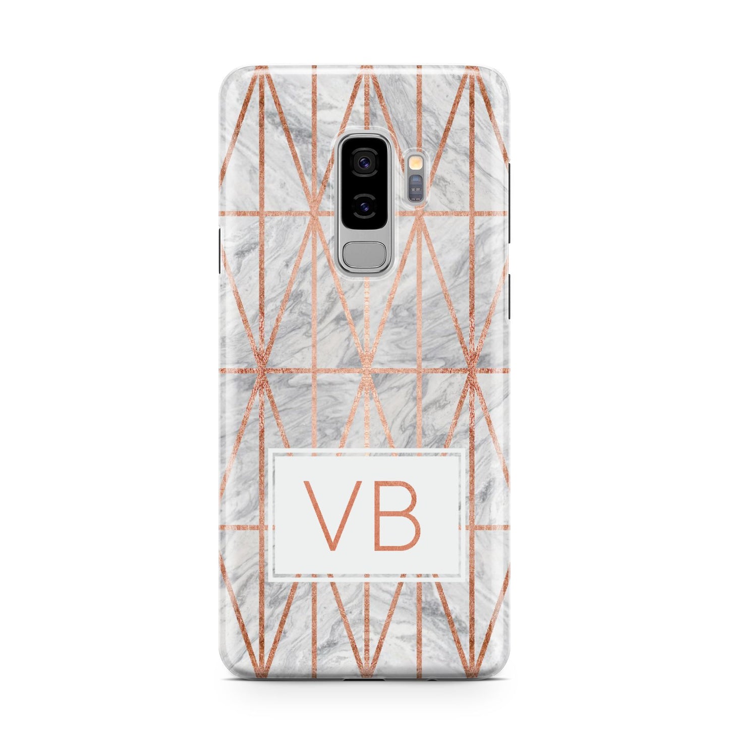 Personalised Triangular Marble Initials Samsung Galaxy S9 Plus Case on Silver phone