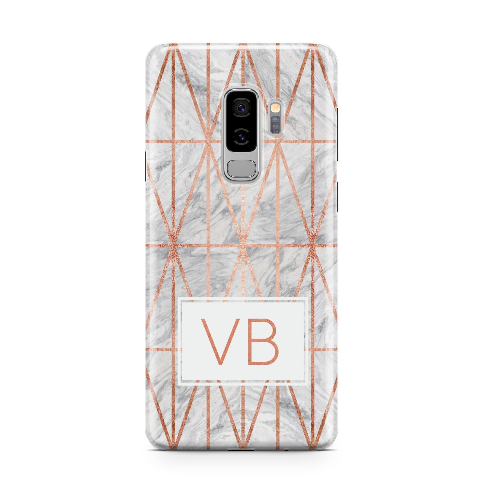 Personalised Triangular Marble Initials Samsung Galaxy S9 Plus Case on Silver phone