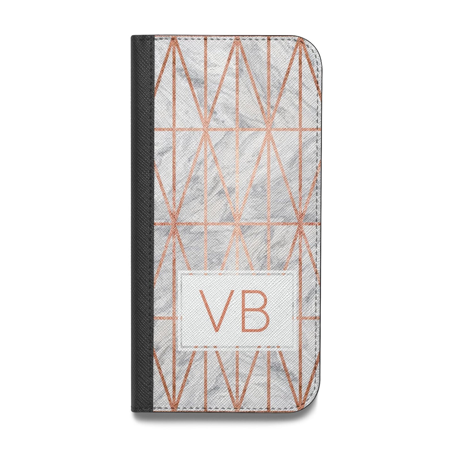 Personalised Triangular Marble Initials Vegan Leather Flip iPhone Case