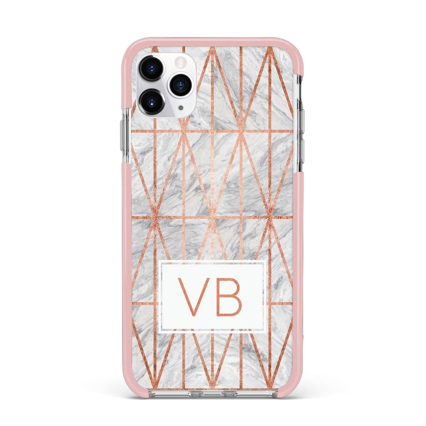 Personalised Triangular Marble Initials iPhone 11 Pro Max Impact Pink Edge Case