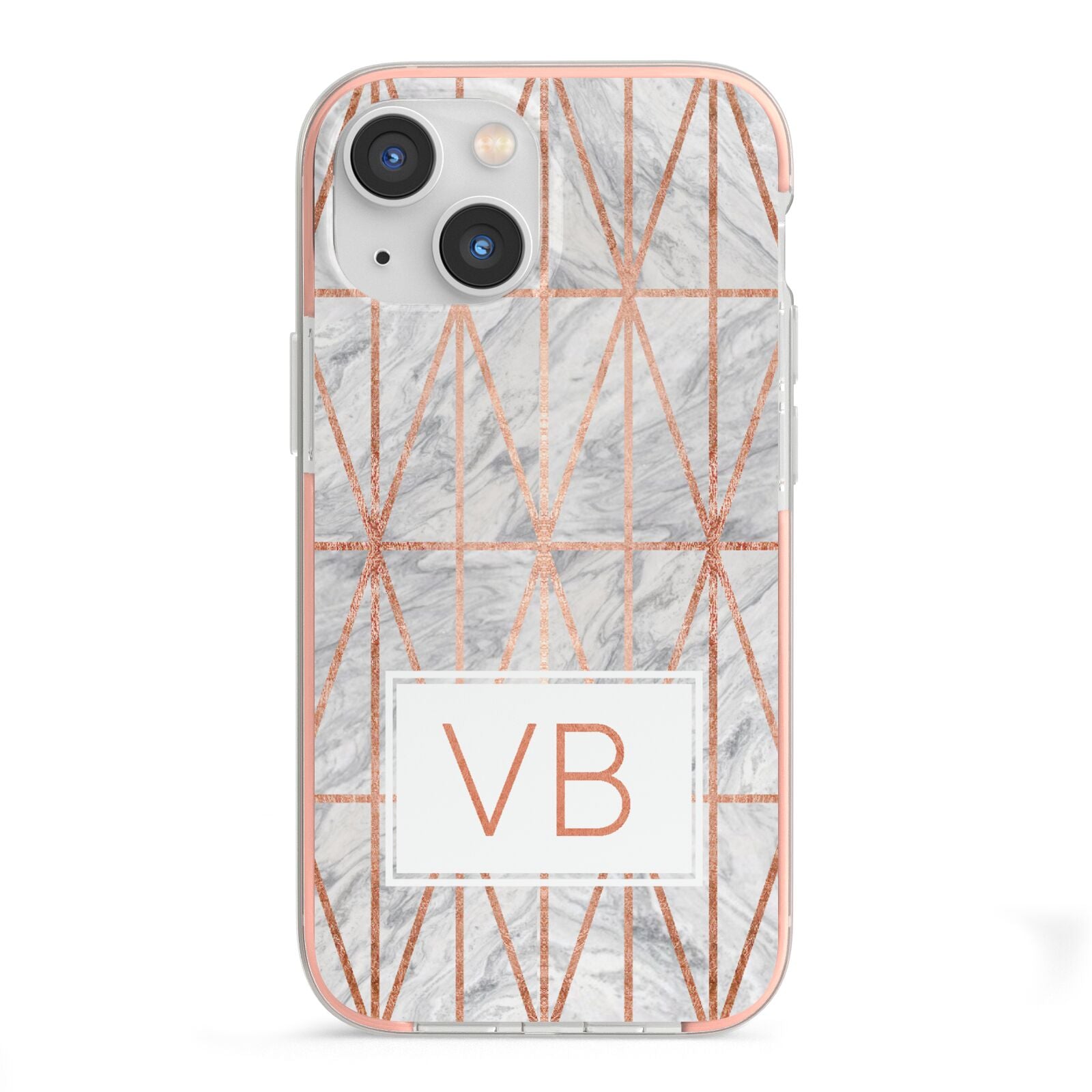 Personalised Triangular Marble Initials iPhone 13 Mini TPU Impact Case with Pink Edges