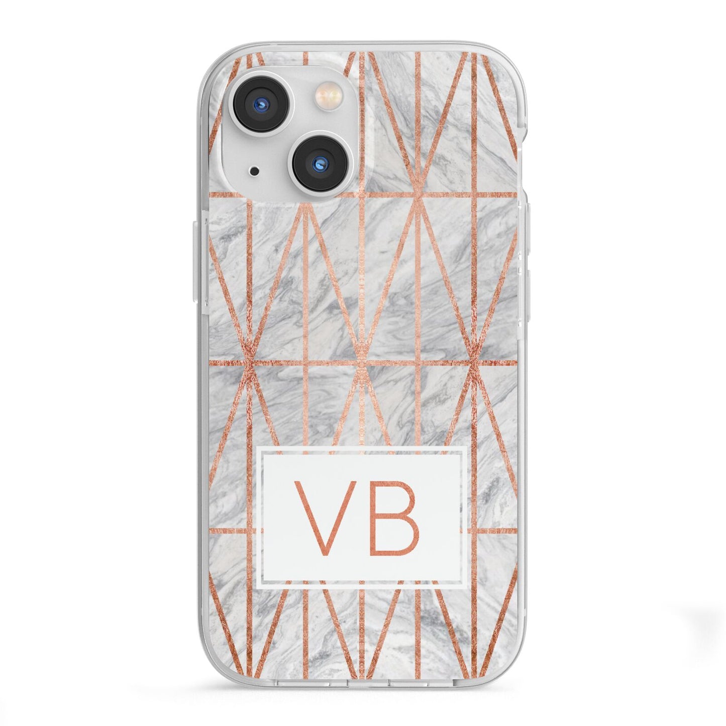 Personalised Triangular Marble Initials iPhone 13 Mini TPU Impact Case with White Edges