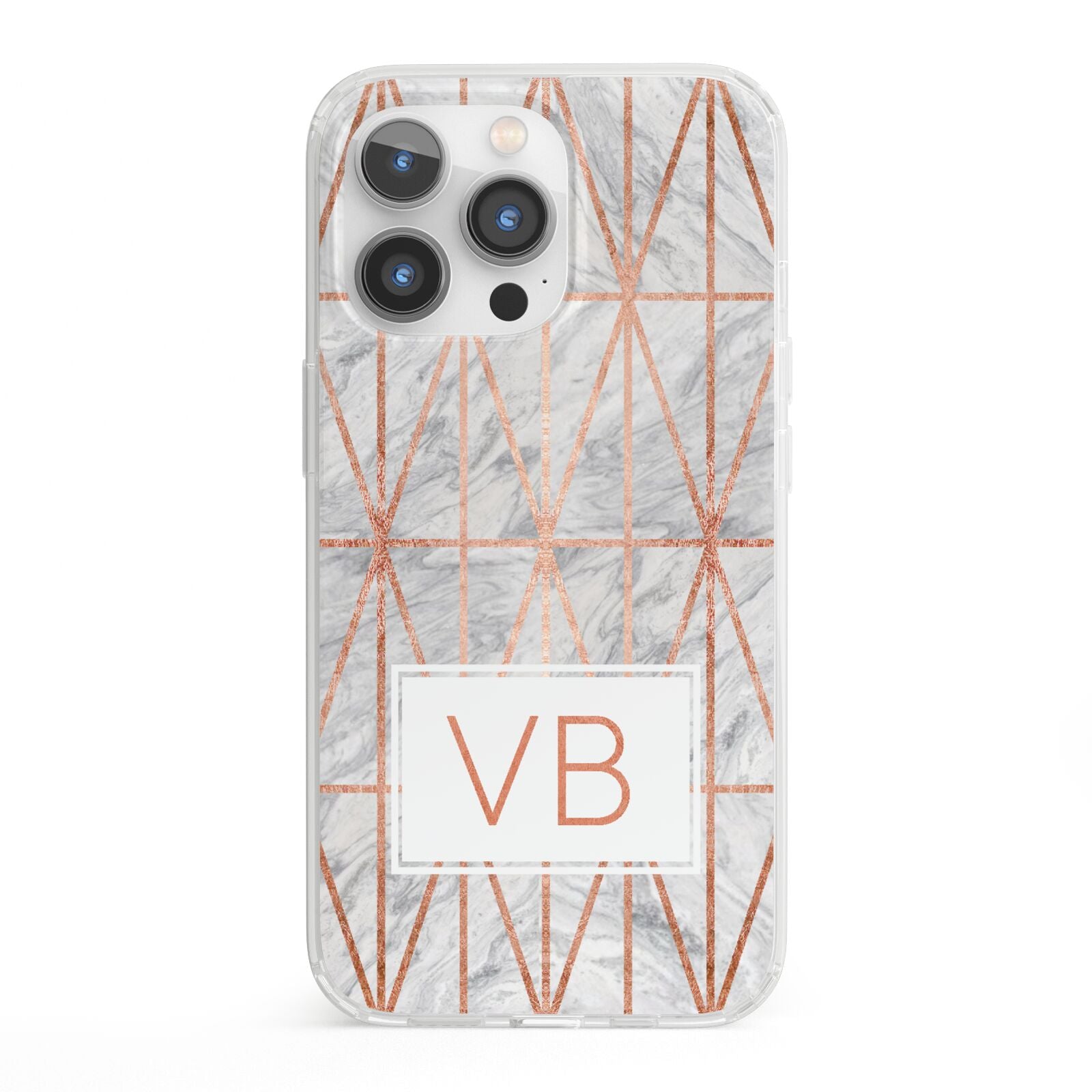 Personalised Triangular Marble Initials iPhone 13 Pro Clear Bumper Case
