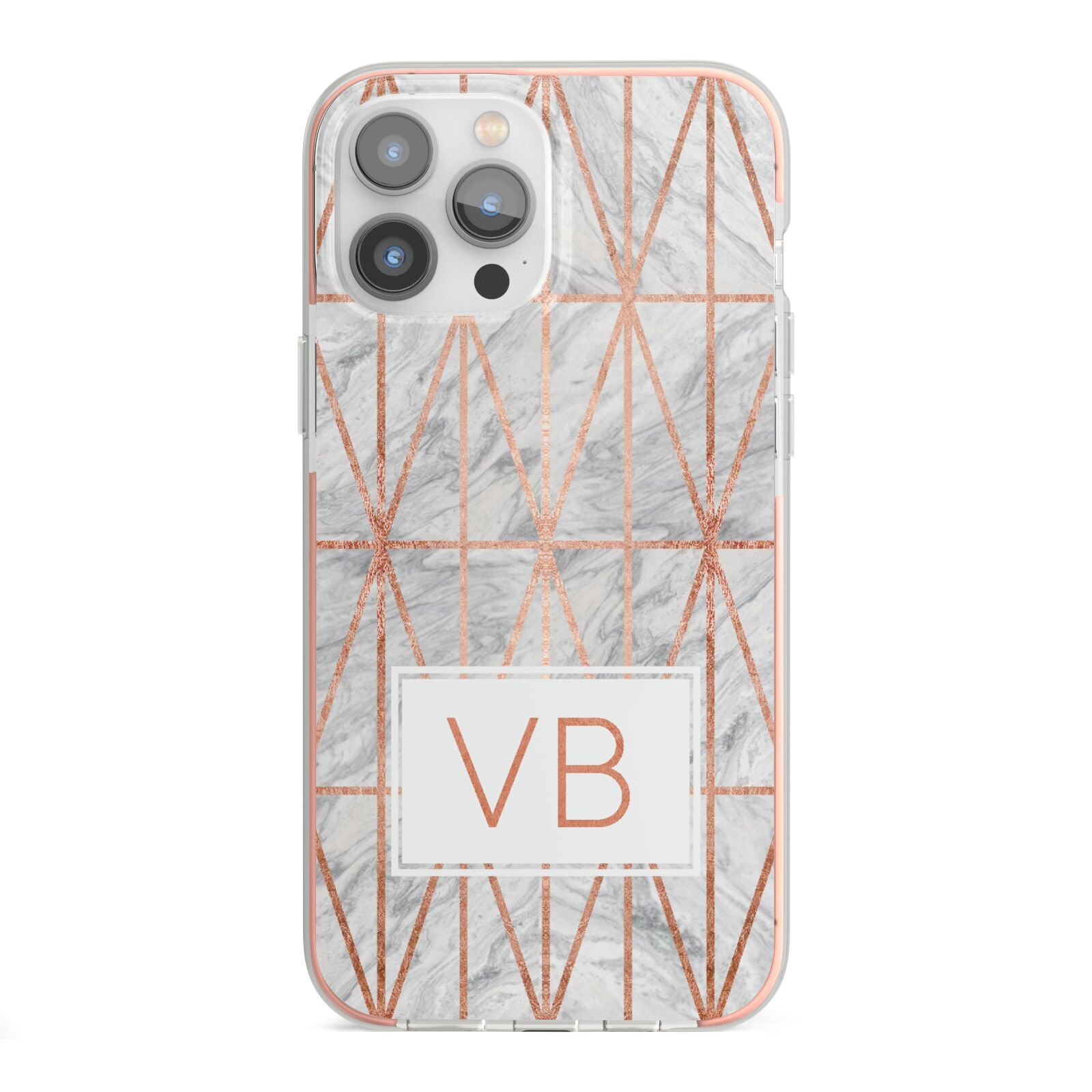 Personalised Triangular Marble Initials iPhone 13 Pro Max TPU Impact Case with Pink Edges