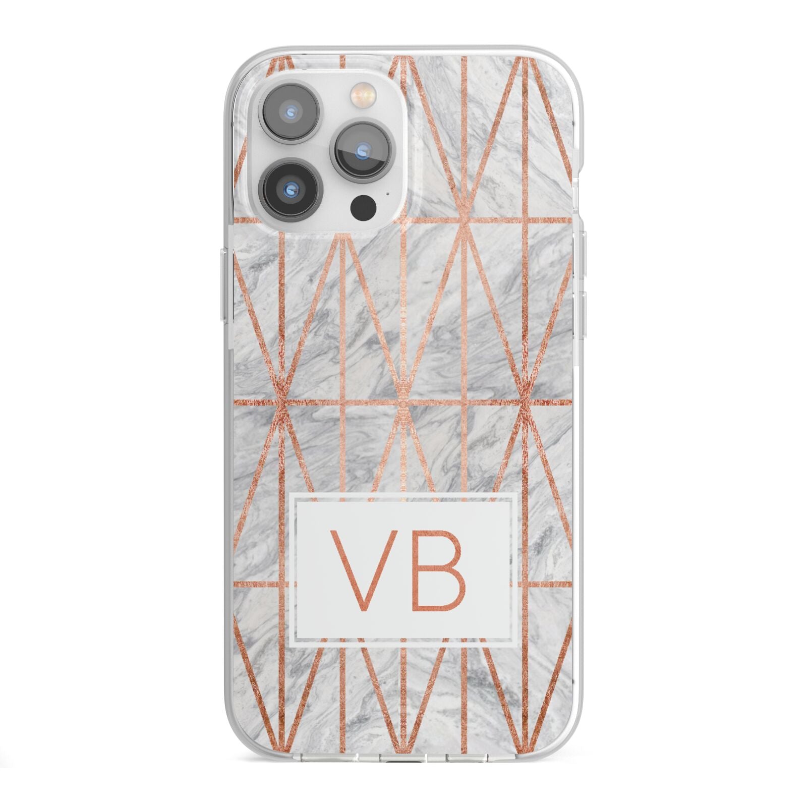 Personalised Triangular Marble Initials iPhone 13 Pro Max TPU Impact Case with White Edges