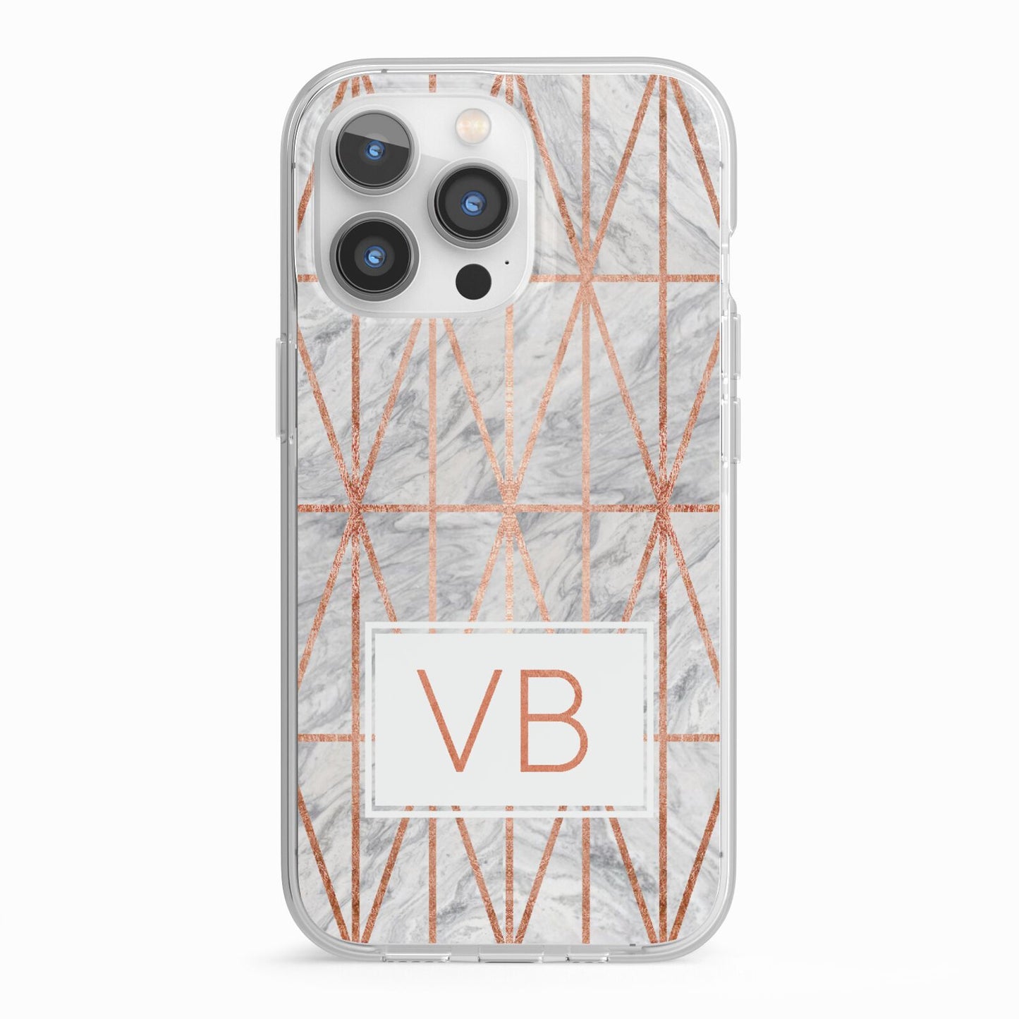 Personalised Triangular Marble Initials iPhone 13 Pro TPU Impact Case with White Edges