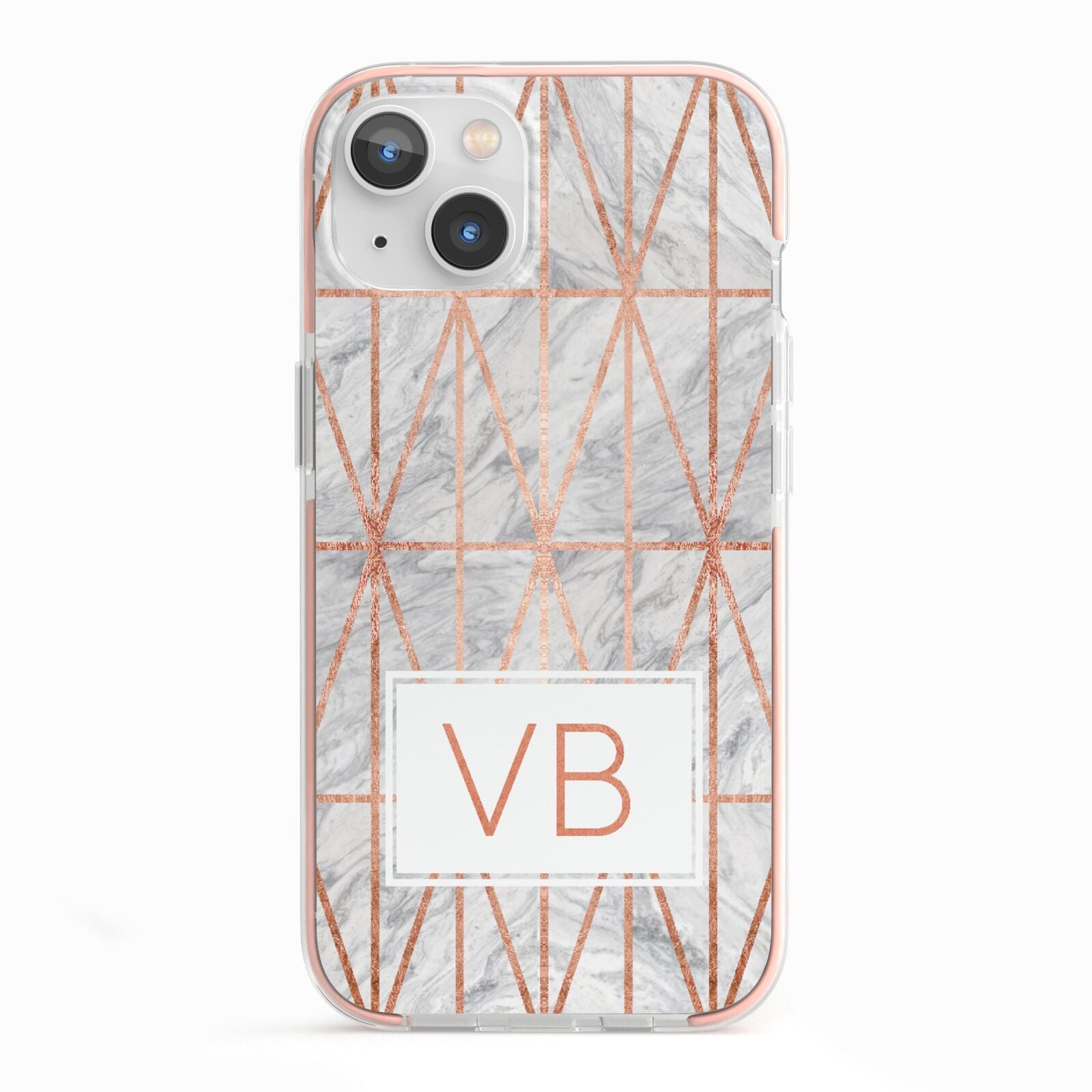 Personalised Triangular Marble Initials iPhone 13 TPU Impact Case with Pink Edges