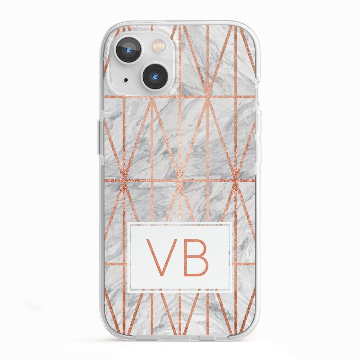 Personalised Triangular Marble Initials iPhone 13 TPU Impact Case with White Edges
