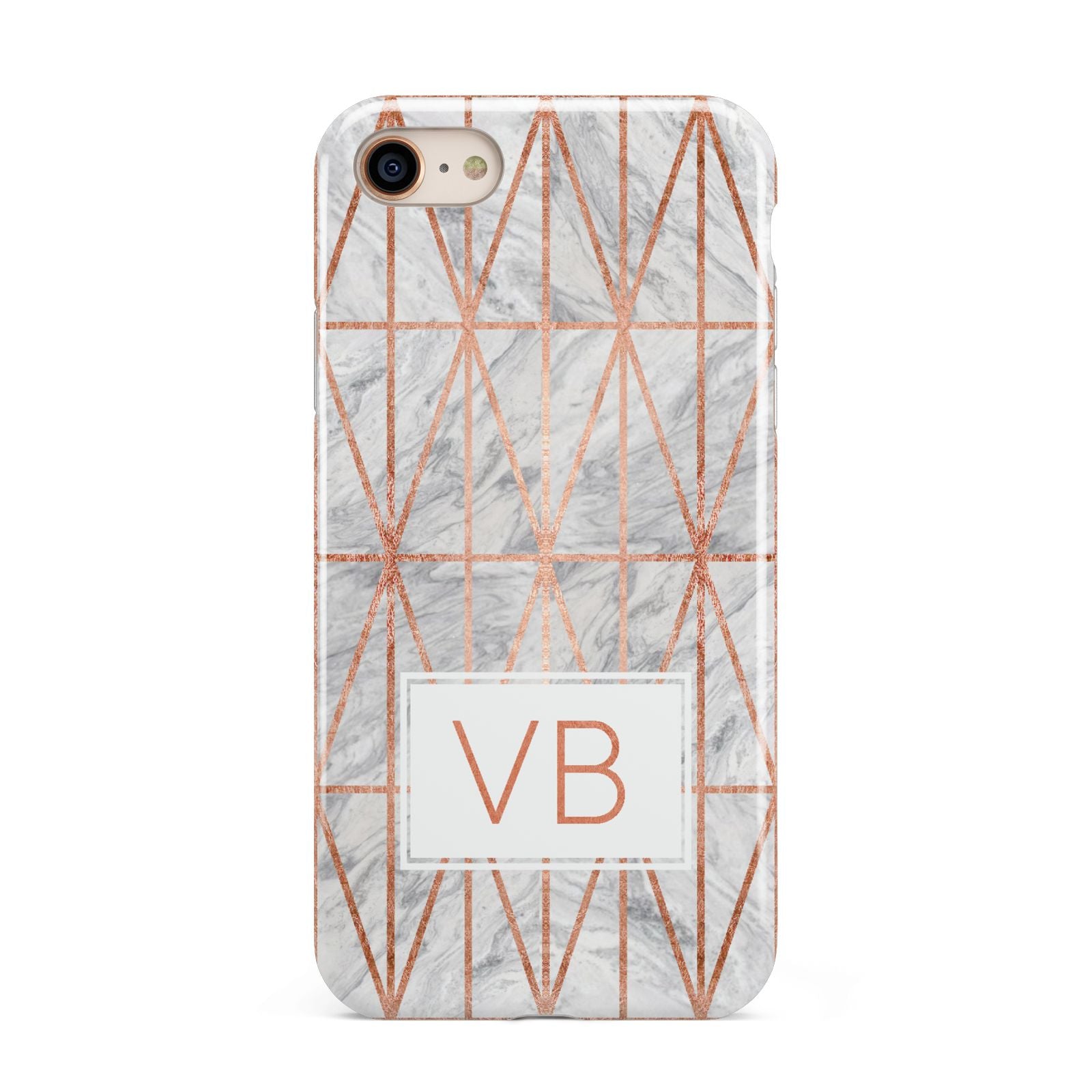 Personalised Triangular Marble Initials iPhone 8 3D Tough Case on Gold Phone