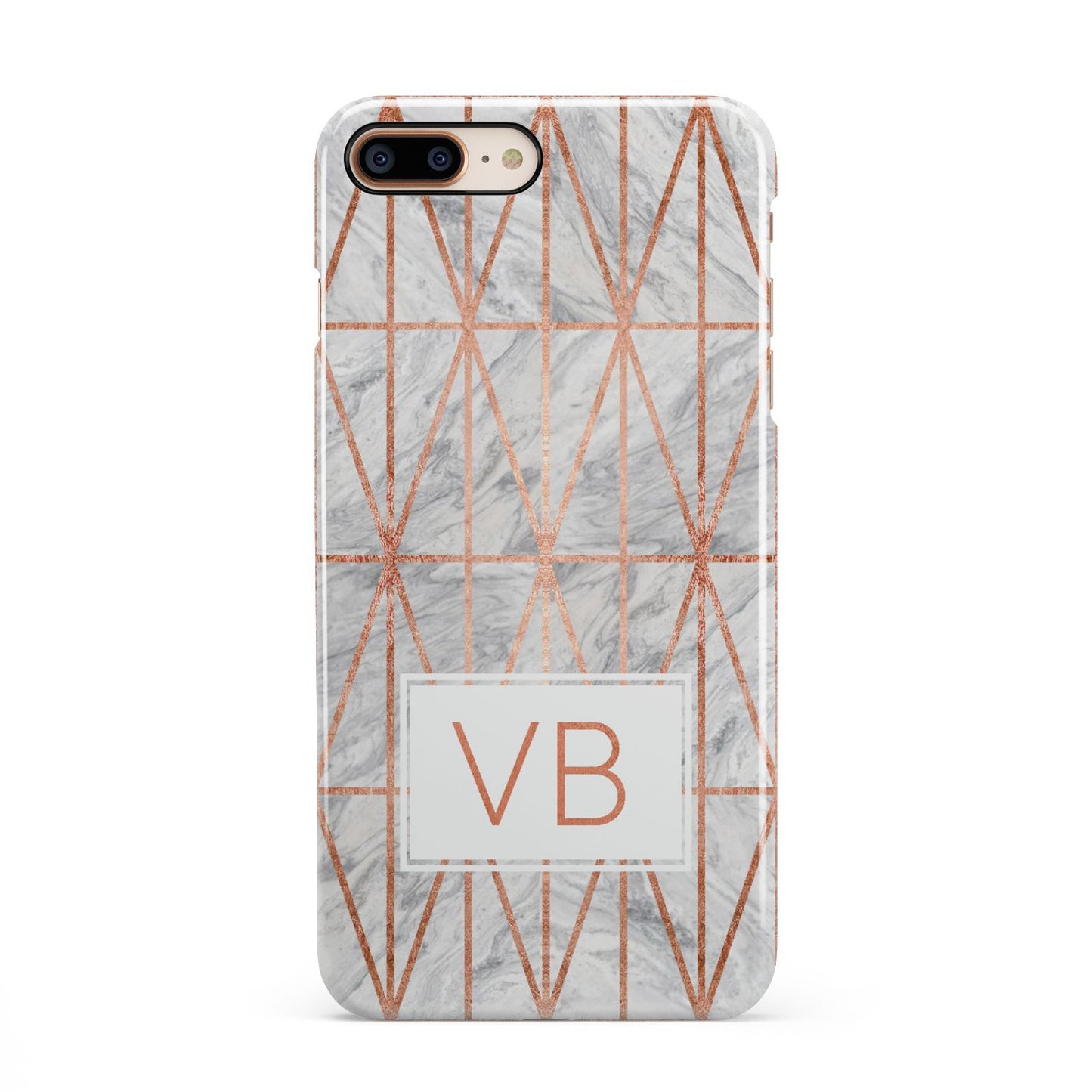 Personalised Triangular Marble Initials iPhone 8 Plus 3D Snap Case on Gold Phone