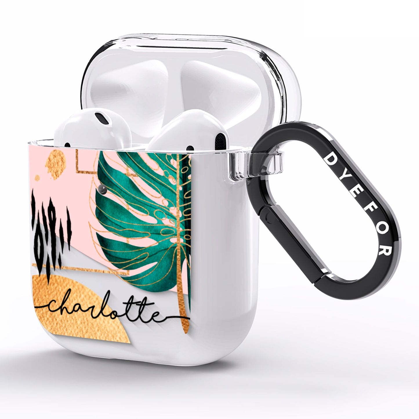 Personalised Tropical Fan Leaf AirPods Clear Case Side Image