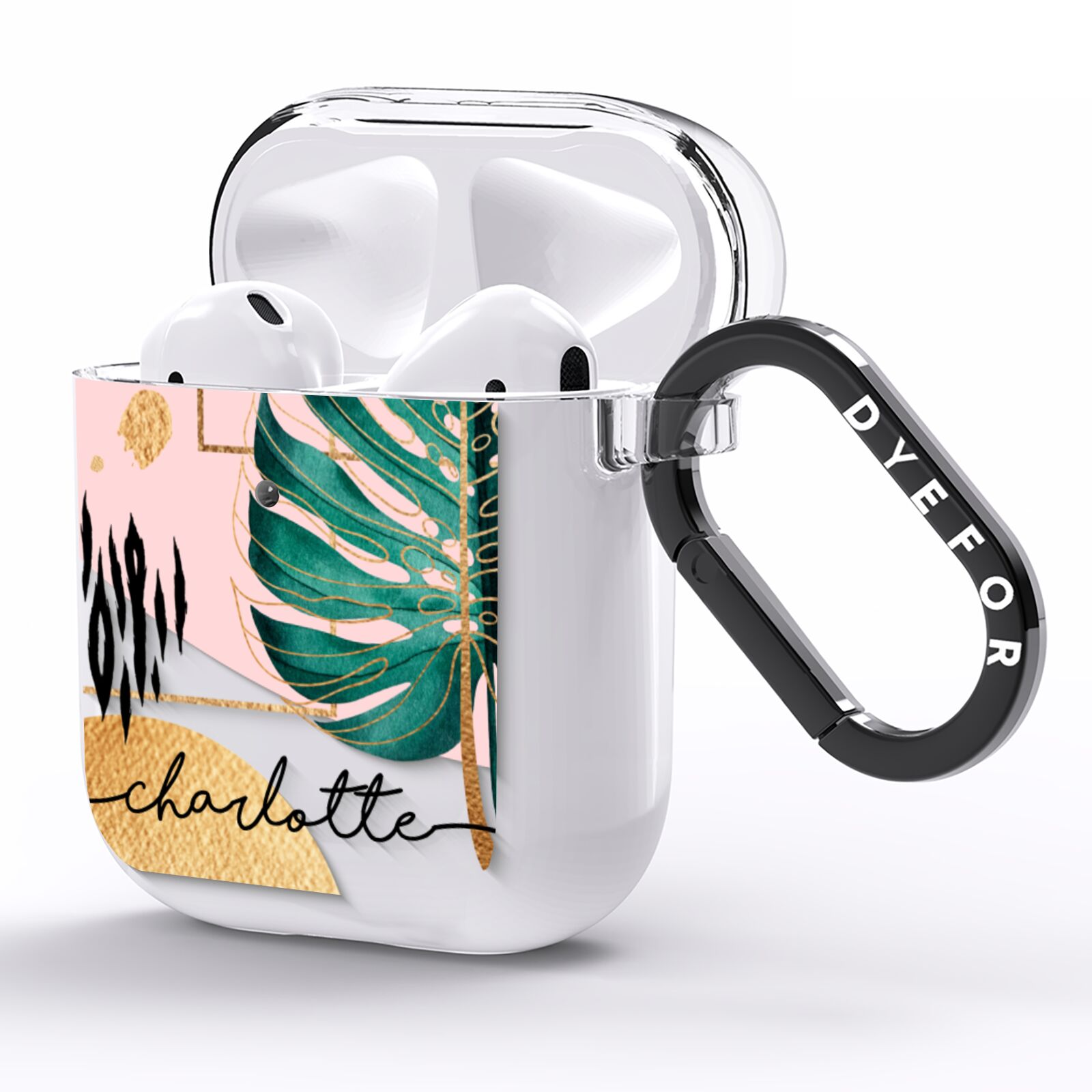 Personalised Tropical Fan Leaf AirPods Clear Case Side Image
