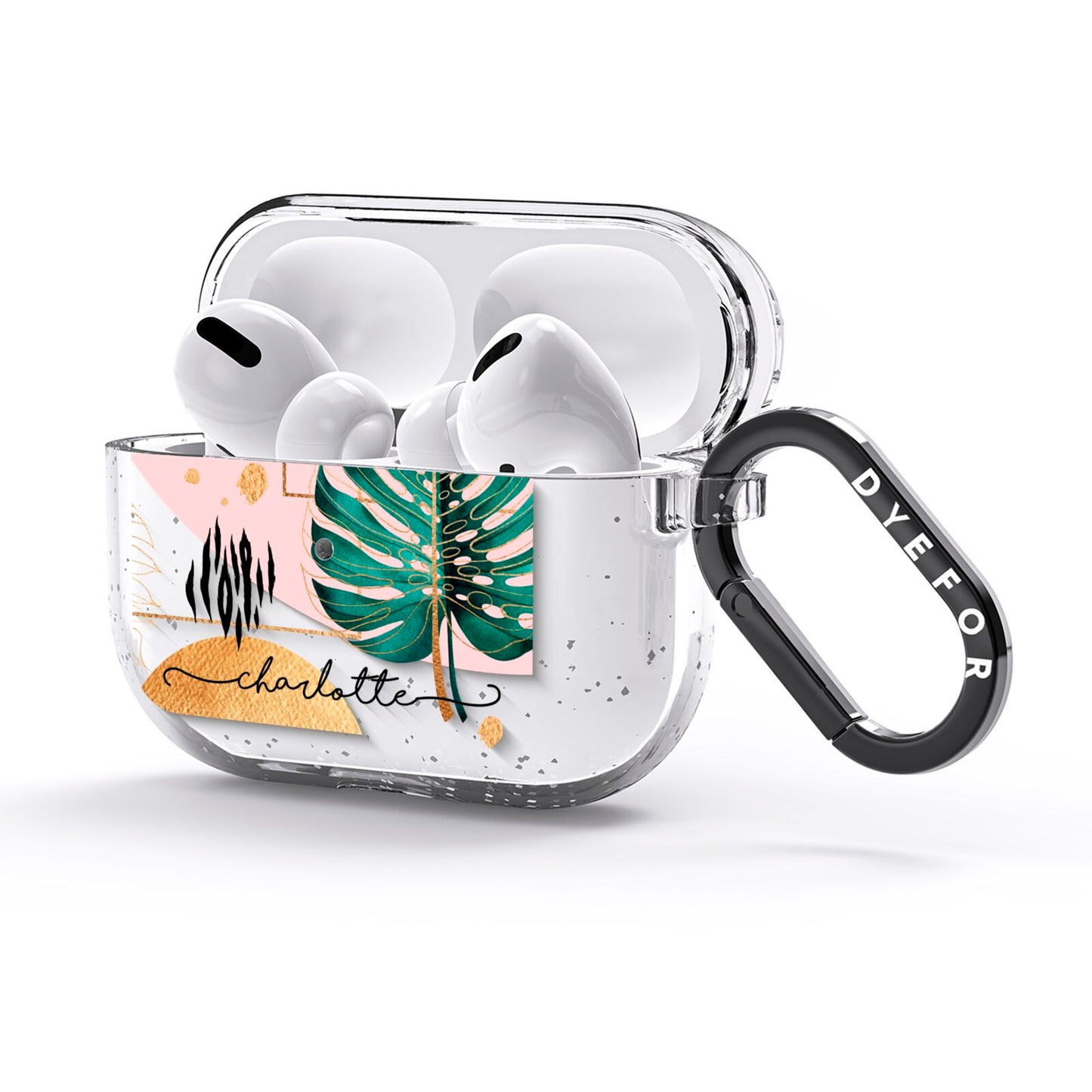 Personalised Tropical Fan Leaf AirPods Glitter Case 3rd Gen Side Image