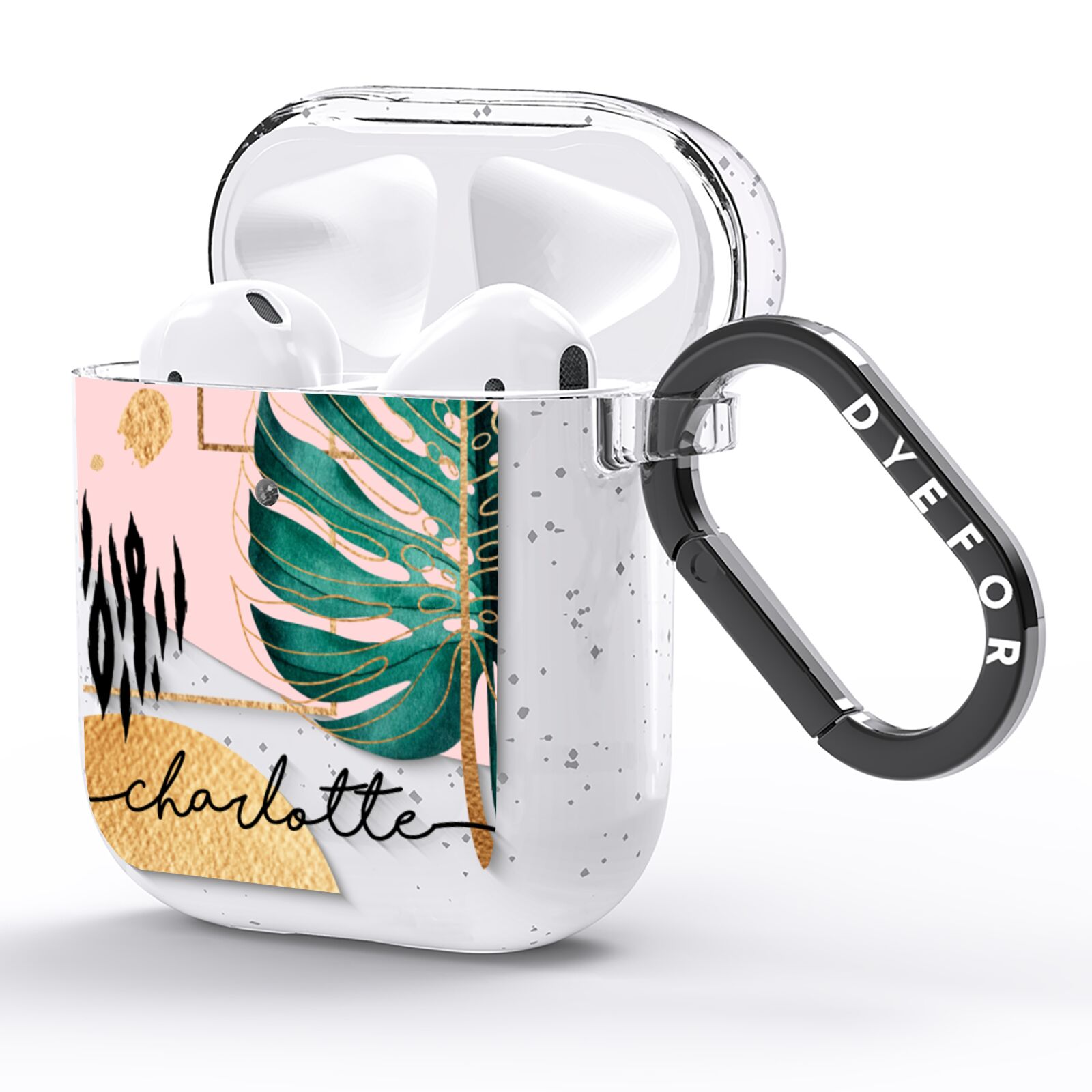 Personalised Tropical Fan Leaf AirPods Glitter Case Side Image