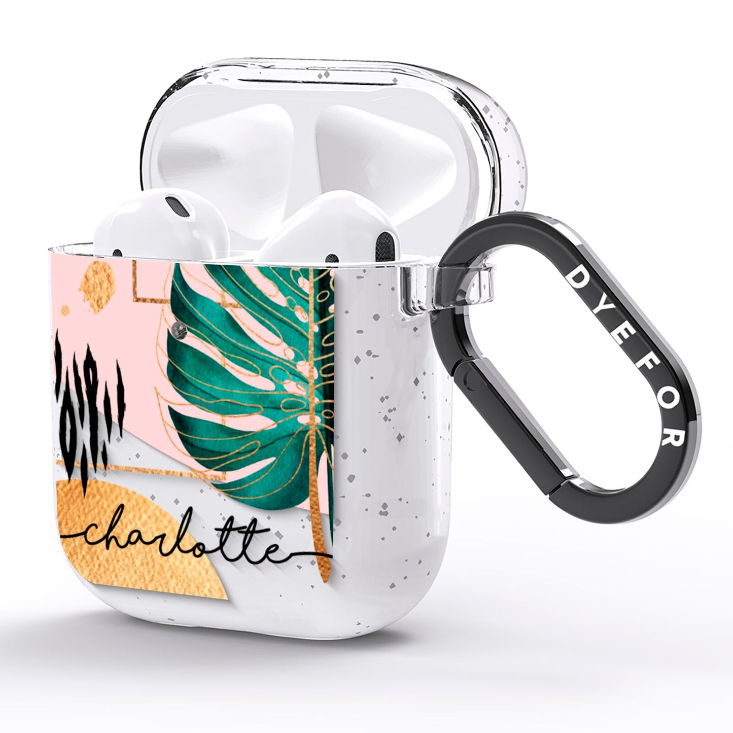 Personalised Tropical Fan Leaf AirPods Glitter Case Side Image
