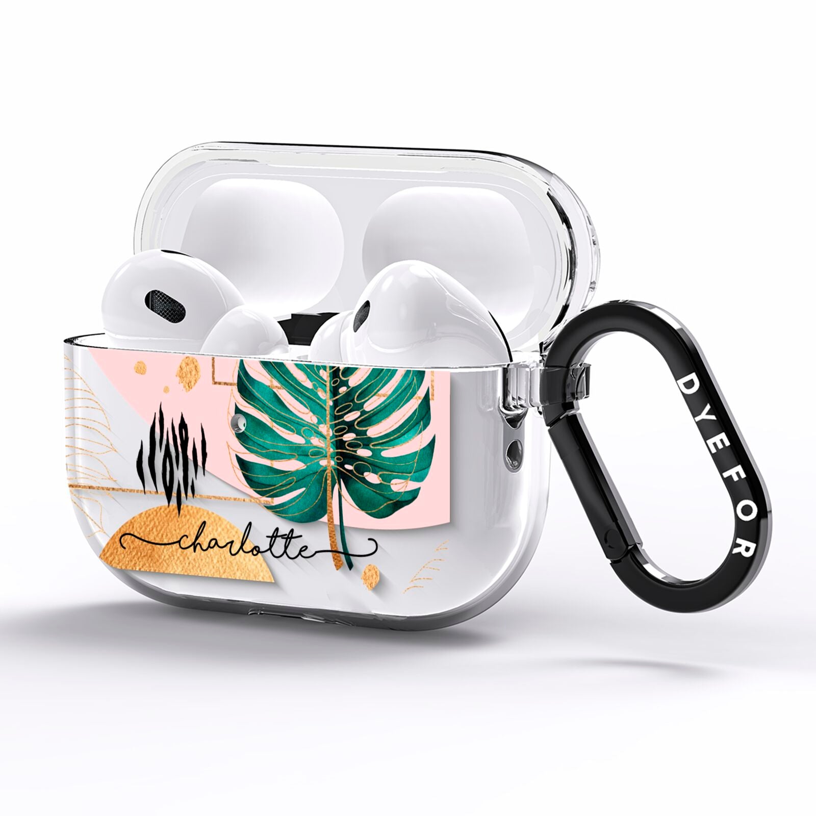 Personalised Tropical Fan Leaf AirPods Pro Clear Case Side Image
