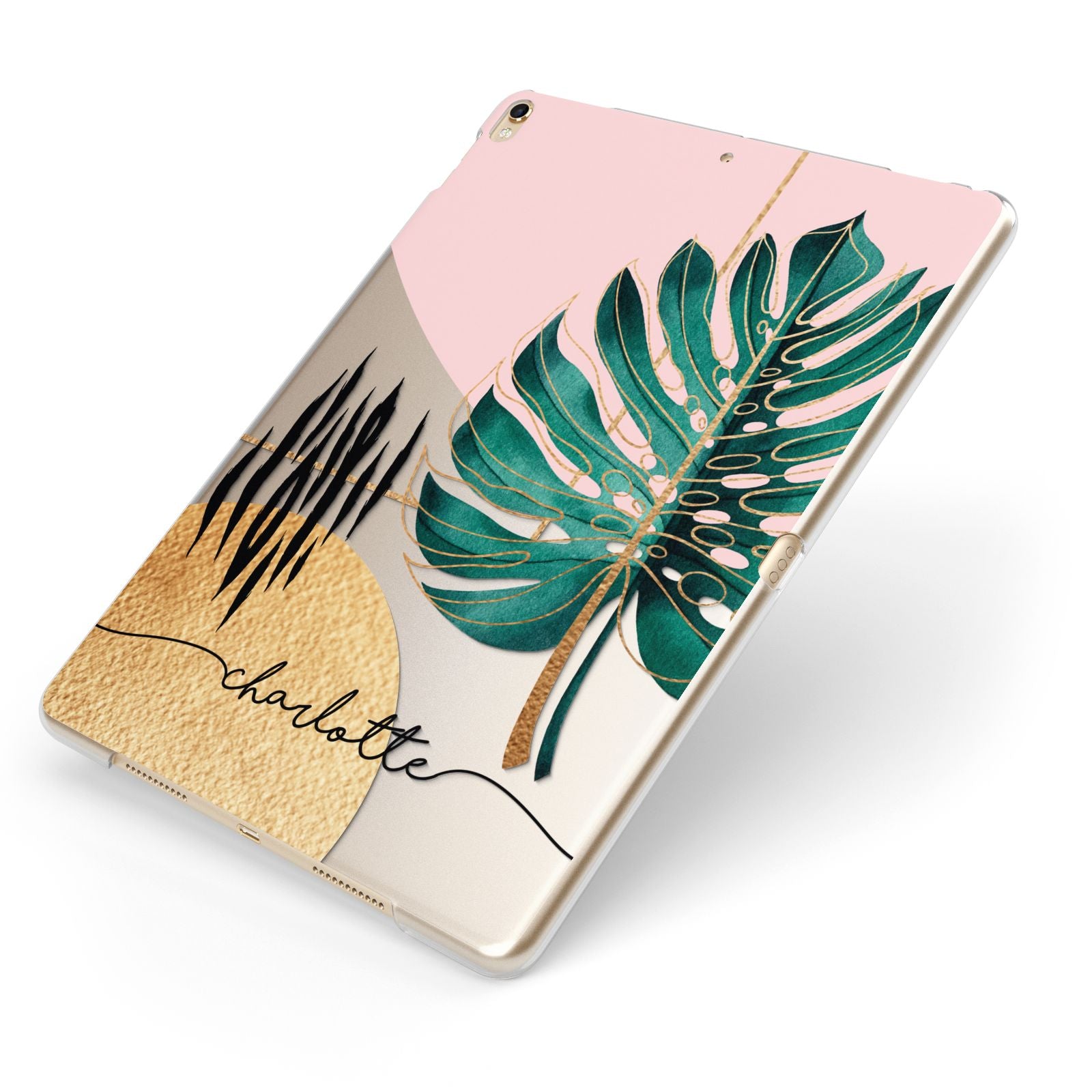 Personalised Tropical Fan Leaf Apple iPad Case on Gold iPad Side View