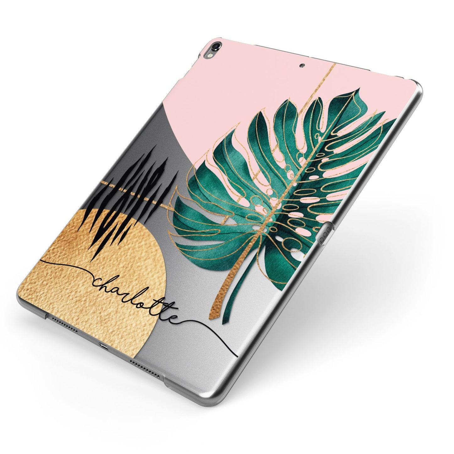 Personalised Tropical Fan Leaf Apple iPad Case on Grey iPad Side View