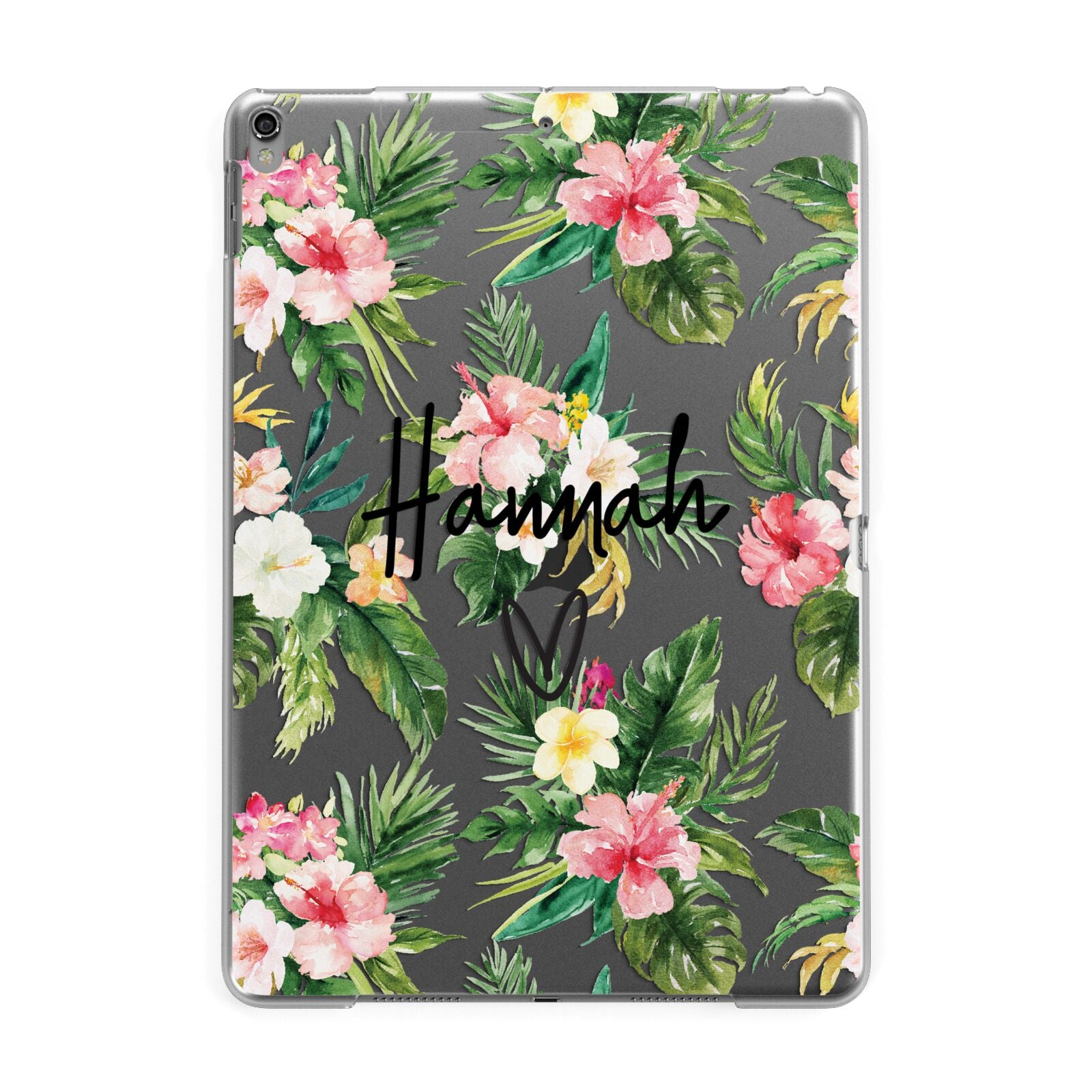 Personalised Tropical Floral Pink Apple iPad Grey Case
