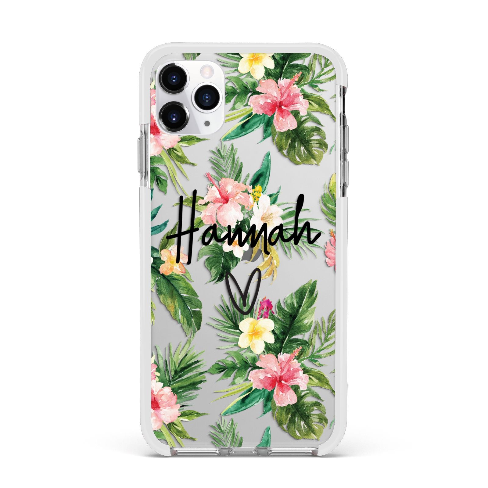Personalised Tropical Floral Pink Apple iPhone 11 Pro Max in Silver with White Impact Case