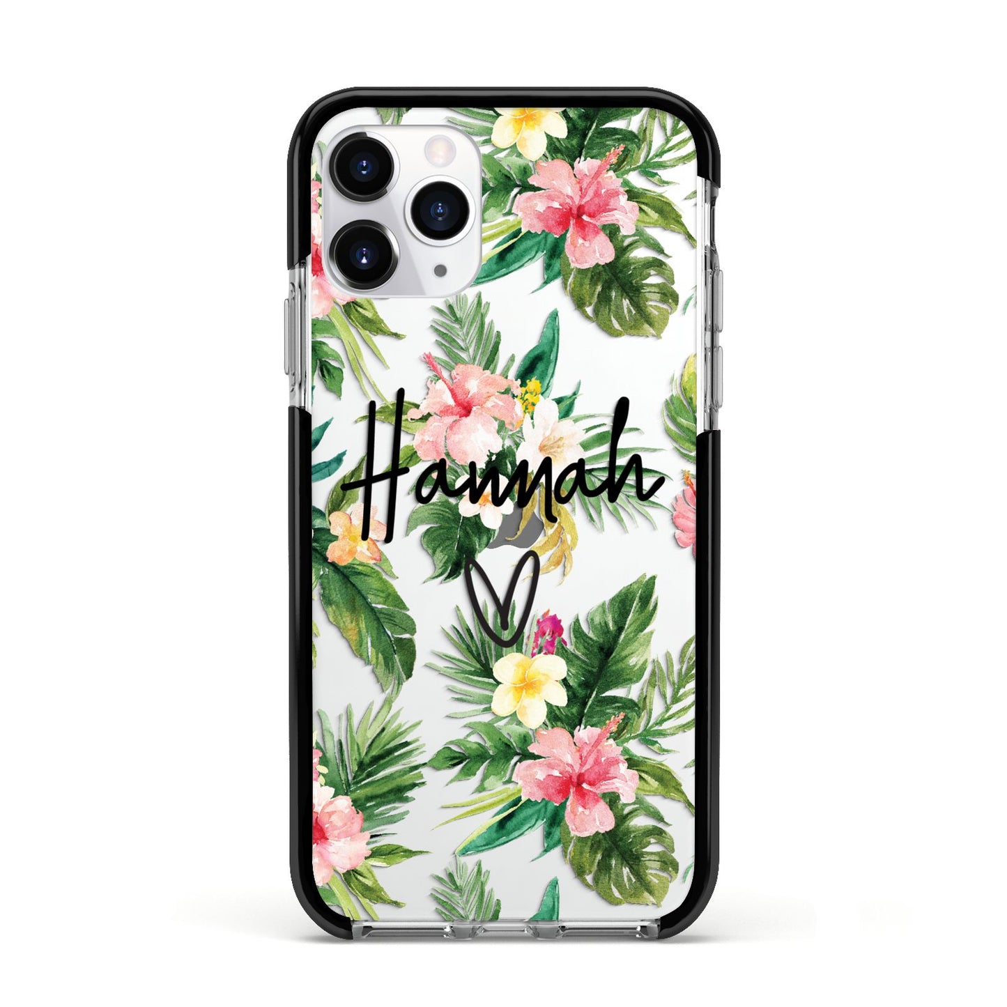 Personalised Tropical Floral Pink Apple iPhone 11 Pro in Silver with Black Impact Case