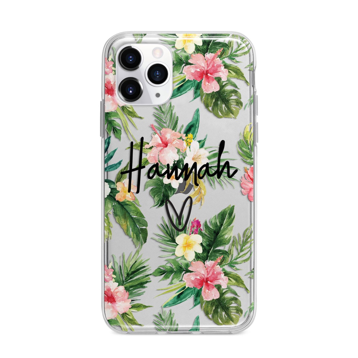 Personalised Tropical Floral Pink Apple iPhone 11 Pro in Silver with Bumper Case