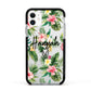 Personalised Tropical Floral Pink Apple iPhone 11 in White with Black Impact Case
