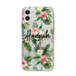 Personalised Tropical Floral Pink Apple iPhone 11 in White with Bumper Case