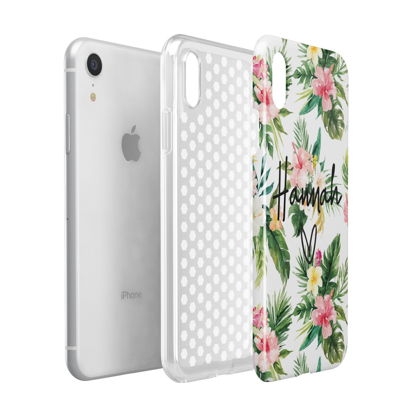 Personalised Tropical Floral Pink Apple iPhone XR White 3D Tough Case Expanded view